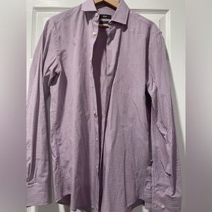 Hugo Boss Check Shirt: Egyptian Cotton, Large, Blue/Burgundy/White Elegance.